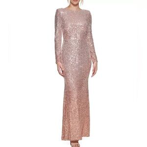 ELIZA J Sequin V Back Long Sleeve Trumpet Gown Size 8